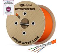 HB-DIGITAL 500m Cable de red CAT 7 LAN, cable de instalación Ethernet, 10 Gbit/s, AWG23/1 S/FTP PiMF, certificado GHMT, cobre puro 0,55 mm, LSZH CPR Eca, Simplex - Naranja