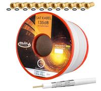 hb-digital 50m 135dB Cable coaxial SAT Pure KU5-doble apantallado para DVB-S / S2 DVB-C y DVB-T DAB+ Radio UHD 4K 8K BK Sistemas + 10 conectores F chapados en oro con anillo de goma