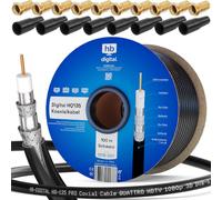 HB-DIGITAL Cable coaxial SAT HQ135 PRO de 100 m, incluye 10 boquillas de goma + 10 conectores F dorados gratuitos | Cable de antena satélite 4 vías apantallado para sistemas DVB-S/S2 DVB-C/C2 DVB-T/T2