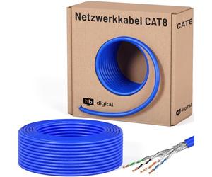 HB-DIGITAL Cable para instalación de red de cableado Ethernet, cat. 8,1, 50 m, de cobre con S/FTP, 2 000 MHz, 40 Gbit/s, PIMF, LSZH sin halógenos, compatible con RoHS, AWG 22/1, azul