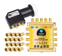HB-DIGITAL DVB-S / S2 multiswitch 5/8 + Quattro LNB UHD 414 S + 24 F-conector distribuidor multiswitch para 1 SAT 8 participantes Capacidad cuádruple incl.Fuente de alimentación MS58Q-HB 4K UHD