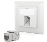 HB-DIGITAL Enchufe de red de 1 puerto CAT 7 con Keystone máx. 10 GBit/s sin herramientas, enchufe de red RJ45 hembra STP apantallado RJ45 caja de datos LAN - Blanco señal RAL 9003