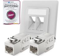 HB-DIGITAL Enchufe de red de 2 puertos CAT 6a con certificado GHMT Keystone máx. 10 GBit/s, enchufe de red RJ45 hembra STP apantallado, caja de datos LAN, color blanco señal