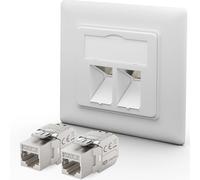 HB-DIGITAL Enchufe de red de 2 puertos CAT 7 con Keystone máx. 10 Gbps, empotrable, RJ45, hembra STP, apantallado, caja de datos LAN, color blanco