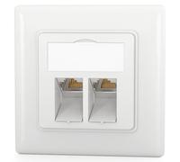 HB-DIGITAL Enchufe de red de 2 puertos CAT 8 con certificado GHMT, Keystone máx. 40 GBit/s, enchufe de red RJ45 hembra STP apantallado RJ45 caja de datos LAN - Blanco señal RAL 9003