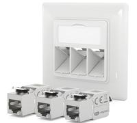 HB-DIGITAL Enchufe de red de 3 puertos CAT 6a con certificado GHMT, sin herramientas, máx. 10 GBit/s, enchufe de red RJ45 hembra STP apantallado RJ45 caja de datos LAN - Blanco señal RAL 9003