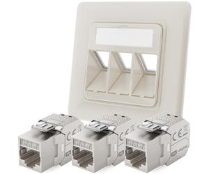 hb-digital Enchufe de red RAL9010 de 3 puertos CAT 7 + 3 módulos Keystone RJ45 LAN Ethernet Keystone hembra para CAT 5e CAT 6 CAT 6a máx. 10 Gbps STP - Blanco puro