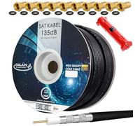 HB-Digital Galaxy - Cable coaxial para satélite Galaxy 135 dB, apantallado + pelacables y F conectores dorados, cable de antena para DVB-S/ S2/ S2X DVB-C y DVB-T/ T2 BK, UHD 4K Full HD 3D 100 m Negro