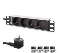 HB DIGITAL Hb-digital regleta de 10 Pulgadas 4 Compartimentos para gabinete de Servidor Perfil de Aluminio 1U 230 Vac / 16 A para gabinetes de Red gabinete de Servidor con fijación distribución de