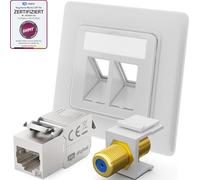 hb-digital Juego de 4 cajas de conexiones RAL 9003 con módulo Keystone Cat. 6a y conector F chapado en oro para panel de conexión, conector Keystone, adaptador Plug & Play, color blanco