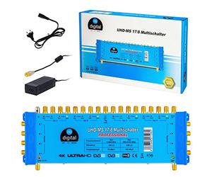HB-DIGITAL Multiswitch pmse 17/8 4X SAT hasta 8 x abonado / receptor para Full HDTV 3D 4K UHD con fuente de alimentación