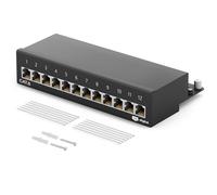 HB-DIGITAL Panel de conexión blindado de 12 puertos CAT 6a LSA, panel de distribución de escritorio y montaje en pared, panel de conexiones, 12 conectores RJ45 hembra para red Ethernet LAN, cable con