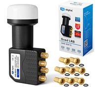 HB-DIGITAL Quad LNB Cabezal de satélite cuádruple DVB-S DVB-S2 Full HD TV TV 3D 4K UHD HD Plus Sat 4 participantes con protección climática + 8X F-Plugs Dorados