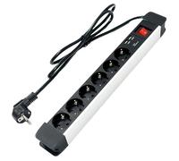 hb-digital Regleta de 6 enchufes de aluminio con 2 funciones de carga USB, 1000 mA, distribución de energía compacta y protección contra sobrecargas
