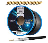 HB-Digital Set: Cable coaxial SAT de 50m 135db Negro + 10x F-Plug chapado en oro | CCS (Acero-Cobre) Cable de Antena Satélite 5 veces apantallado para sistemas DVB-S/S2 DVB-C/C2 DVB-T/T2 DAB+ Radio BK