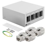 hb-digital Set: carcasa de panel de conexión de 4 puertos para módulos Keystone + 4 x Cat.7 Keystone RJ45 hembra para instalación en red compatible con cable LAN Ethernet | Gris claro