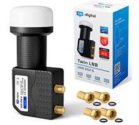 HB-Digital Twin LNB LNC 2 Sat Participantes Directos Full HD TV 3D 4K 8K UHD + Contactos Chapados En Oro + Protección contra La Intemperie (Extensible) En El Conjunto con 4 F-Conectores