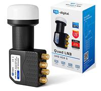 HB-Digital Universal Quad LNB Negro - UHD 4K Full HD DVB-S/S2 - Factor de Ruido de 0,1 dB - para Cuatro receptores de satélite (conexión Directa) - Contactos Dorados - Protección contra la Intemperie
