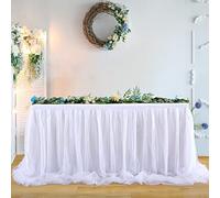 HB HBB MAGIC HBBMAGIC Falda de Mesa de Tul Blanco, 2,75 m Faldas de Mesa de Largo Tul para Boda, Fiesta, cumpleaños, Baby Shower, Despedida de Soltera, Bautismo, Banquete