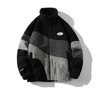 HB1 Chaqueta de Lana Polar Vintage Chaqueta de Gran Tamaño a Prueba de Viento Abrigo Cálido de Invierno Casual Cuello Alto Hombres Prendas de Vestir,Black,L(60kg)