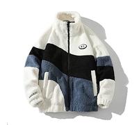 HB1 Chaqueta de Lana Polar Vintage Chaqueta de Gran Tamaño a Prueba de Viento Abrigo Cálido de Invierno Casual Cuello Alto Hombres Prendas de Vestir,White,2XL(75kg)