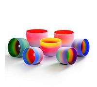 HBALDTEDC Cuarzo Cristal Cuencos Cantores Mazos, Rainbow Frosted 6-12 Inch Set, For Yoga, Sound Healing, Crystal Cleansing, Meditation, with Suede Striker, Rubber Mallet(432Hz)