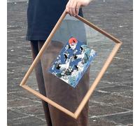 HBALDTEDC Marco de Fotos, Marco de Fotos Flotante de Doble Cara, Madera, Vidrio acrílico, 3 métodos de Montaje, Multicolor, Varios tamaños(Light Walnut,Square [32 * 32cm])