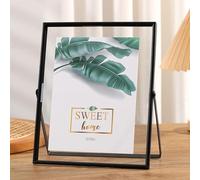 HBALDTEDC Marco de Fotos, Marco de Fotos Transparente de Doble Cara for Postales, Marco de Metal Flotante, Negro y Dorado, Varios tamaños(B Black,7 Inches [17.7 * 22.7cm])