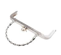 HBALDTEDC Monedero de Metal, Bolso de Mano Retro de 20 cm, con Marco de Metal y Cierre de Cabeza de Perla, Cierre de Beso(Silver)