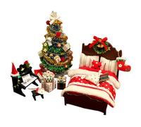 Hbbgdiy 1 Juego de Decoraciones navideñas para casa de muñecas, Juego de Muebles en Miniatura navideños, Muebles, Cama, árbol, Accesorios para Piano, Mini para casa de muñecas y Decor