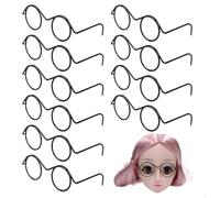 Hbbgdiy 10 Pares de monturas de Gafas, Gafas pequeñas de Alambre de Metal Negro, Mini clásicas Retro, Montura Redonda sin Lentes, para Manualidades, muñecas, Mascotas, Disfraces, Accesorios
