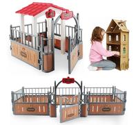 Hbbgdiy 2 Juegos de Juego de establo de Caballos, cenador de plástico y Modelo de Valla, Juguetes educativos para Caballos para niñas y niños, Accesorios de Juego de Granja, de Animales Creativo