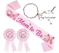 Hbbgdiy Baby Shower Sash For Mommy Insignia con lindo Pin & Flower Crown Baby Shower Decorations para el embarazo Propiedades Regalos 1 set.