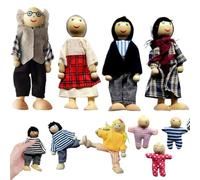 Hbbgdiy Casa de muñecas Personas 9 Figuras Familiares de Madera Juego de muñecas articuladas Casa de Accesorios para Personas Juguete para niñas Niños Juego de simulación de en Mini