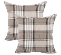 Hbbgdiy Cubiertas de Almohadas 20x20 Juego de 2 Cubiertas de cojín a Cuadros Marrones de Lino con Cremalleras Invisibles Lavables al Aire Libre de Almohadas Decorativas para Interiores para de