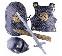 Hbbgdiy Disfraz de caballero para niños, 4 piezas/set, diseño de dragón, armadura de caballero medieval, incluye casco, escudo, espada y armadura. Disfraces infantiles para juegos de rol.