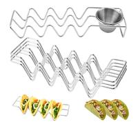 Hbbgdiy Juego de 4 Soportes de Tacos de Acero Inoxidable con 1 Taza de, Horno y lavavajillas Costilla de Tacos Segura Cada uno de los 4 Tortillas para Servir, Rejilla y Entretenimiento en la Barba