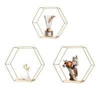 Hbbgdiy Juego de estantes flotantes hexagonales de 3 Piezas, estantes de Pared Minimalistas Dorados de 3 tamaños, hexágono Colgante Resistente para decoración del hogar, Hotel y Restaurante