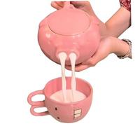 Hbbgdiy Juego de Tetera y Tazas, Divertida Tetera de cerámica con Nariz de Cerdo y Taza con Dientes de Conejo para Regalos de Amigos Familiares.