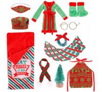 Hbbgdiy Kit de Elfo navideño Juego de Accesorios Mini Elfo con Saco de Dormir Sombrero Albornoz Gafas Hamaca y Chal Linda Ropa para muñecas y Accesorios para Decoraciones navideñas para el hogar