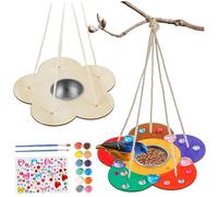 Hbbgdiy Kits de alimentación de Aves para niños, Kit de alimentador de pájaros de Madera de Forma de 2 Paquetes, Kit de Pintura de Bricolaje Colgante con 18 Colores de Pintura.