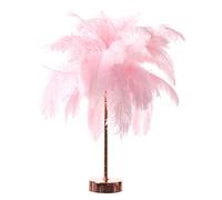 Hbbgdiy Lámpara de Mesa con Plumas y luz LED de Noche, Recargable por USB, con Pilas y Control Remoto, para decoración de Dormitorio, mesita de Noche, Boda, luz de LED Rosa, lámpara de con pl