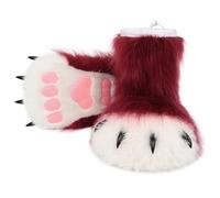 hbbhml Pantuflas peludas de animales, oso, gato, lobo, perro, zorro, pies, pata, zapatos, botas peludas, accesorios de disfraz para adultos y niños, rojo vino 2 , Talla única