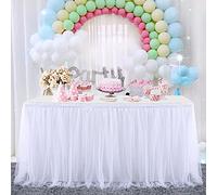 HBBMAGIC 3 Capas de Malla mullida Tabla de tutú Falda de vajilla de Tul para la Fiesta de Bodas de cumpleaños Decoración para el hogar Blanco, 183 * 76CM
