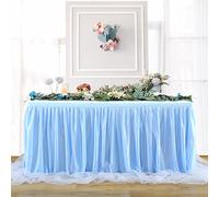 HBBMAGIC Falda de mesa de tul azul, 1,83 m faldas de mesa de largo tul para boda, fiesta, cumpleaños, Baby Shower, despedida de soltera, bautismo, banquete