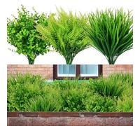 HBell 18 plantas artificiales de helecho para exteriores, resistentes a los rayos UV, arbustos vegetales, plantas exteriores, césped artificial de plástico sintético, para ventana, maceta, cesta