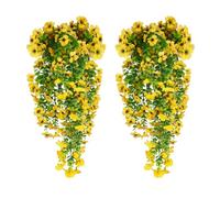 HBell 4 flores colgantes artificiales, resistentes a los rayos UV, ramo de flores colgantes, plantas colgantes para pared, hogar, jardín, patio, boda, decoración interior y exterior (amarillo)