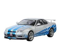 HBEUBUOEB Modelos Prefabricados Vehículos Motor 1:32 para R34 Skyline Supercar Aleación Metal Fundido Presión Modelo Coche Sonido Luz Regalo Vacaciones para Novio Coleccionar Pasatiempo(Silver)