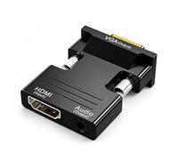 HBFQMDJLX Convertidor adaptador HDMI hembra a VGA macho con puerto de audio de 3,5 mm, dongle de video activo 1080P para PC, portátil, portátil, monitor, proyector y pantalla de TV