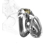 HBHYU Juego de cinturón de castidad con jaula for pene BDSM con 4 anillos for pene, jaula de castidad con cerradura, ventilación abierta, jaula for pene, jaula de castidad, juguete sexual SM(Transpare